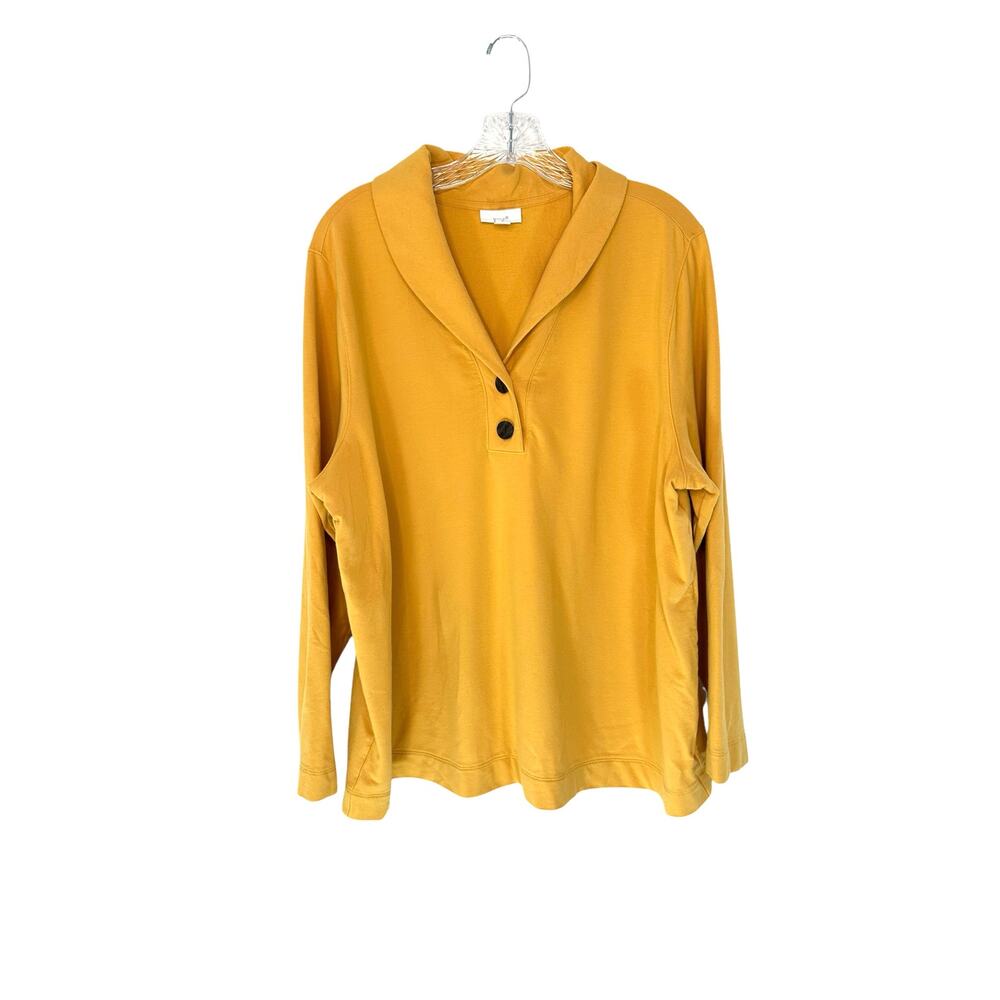 J. Jill Pure Jill Yellow Basic Casual‎ Stretch Soft Button Front Top Size 2X